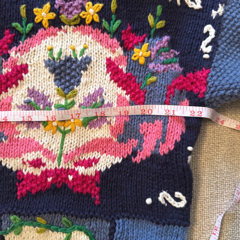 Vintage Jennifer Reed Hand Knit Sweater Cottagecore Floral L - Picture 9 of 10